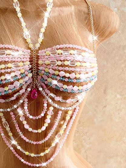 Women's Summer Vacation Boho Ribbed Pearl Chain Strap Backless Camisole Music Festival White