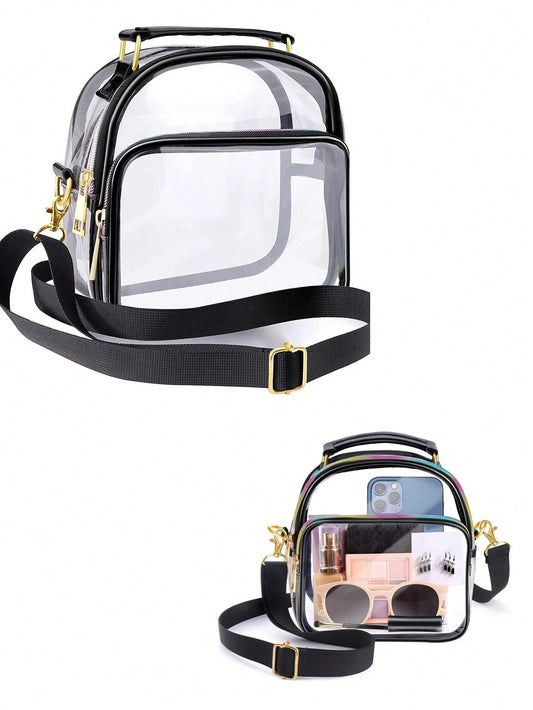 Women's Transparent PVC Mini Crossbody Bag With Black Trim Metal Hardware For Travel Sports Venues Concerts Daily Essentials