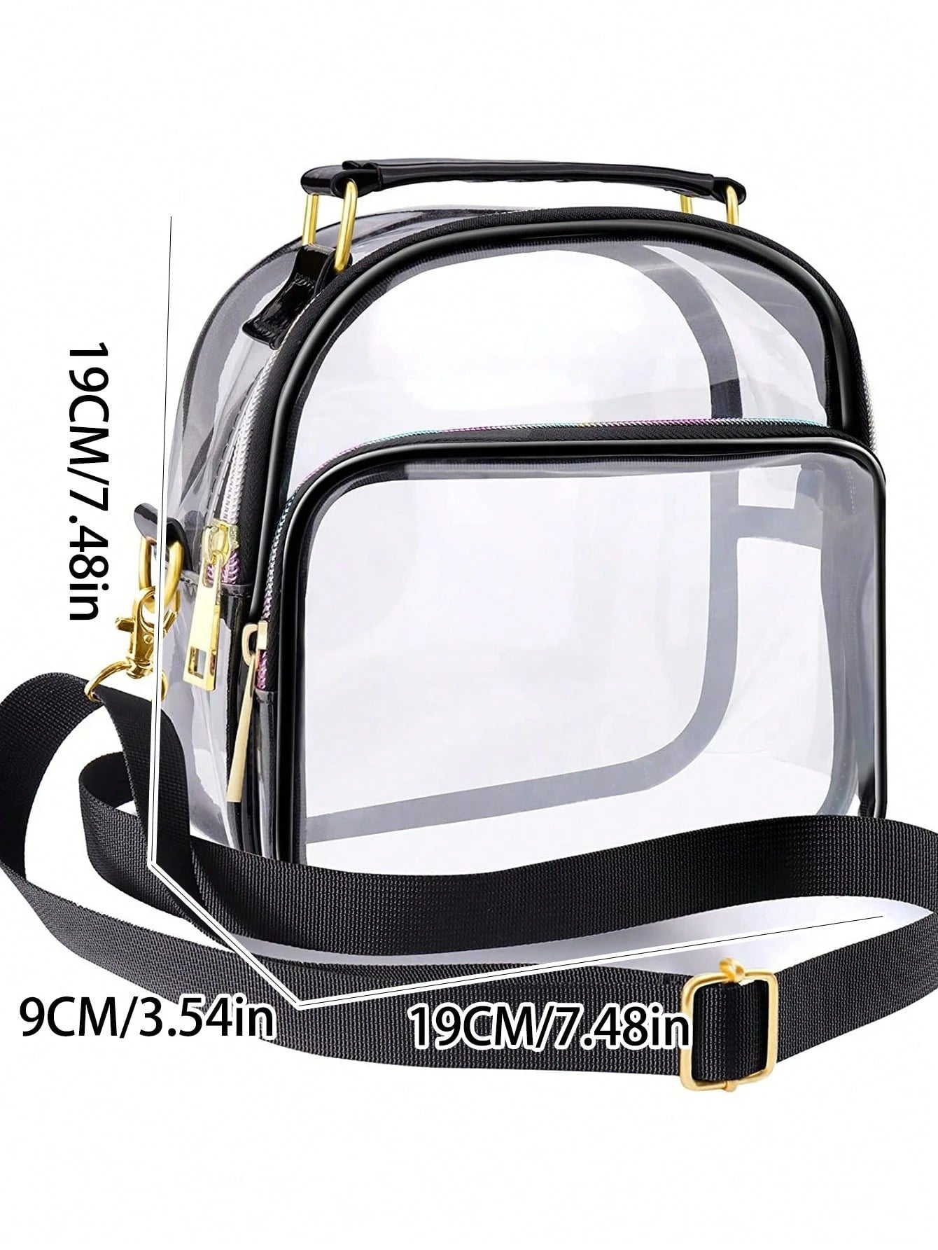 Women's Transparent PVC Mini Crossbody Bag With Black Trim Metal Hardware For Travel Sports Venues Concerts Daily Essentials
