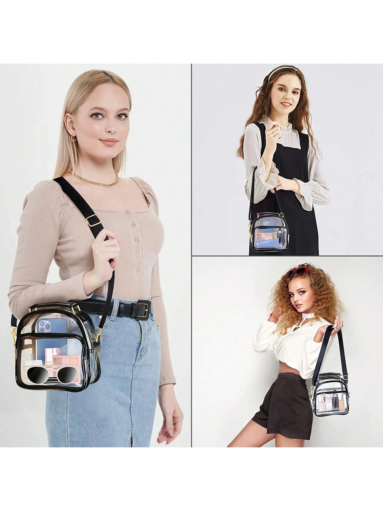 Women's Transparent PVC Mini Crossbody Bag With Black Trim Metal Hardware For Travel Sports Venues Concerts Daily Essentials