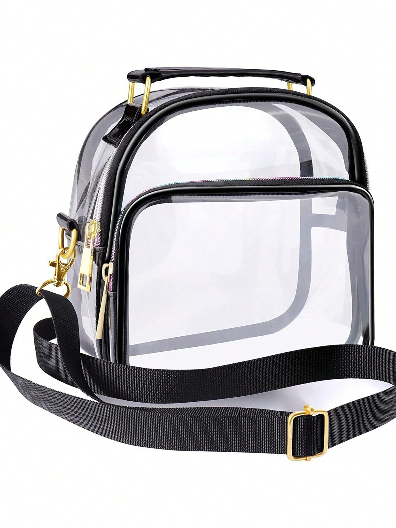Women's Transparent PVC Mini Crossbody Bag With Black Trim Metal Hardware For Travel Sports Venues Concerts Daily Essentials