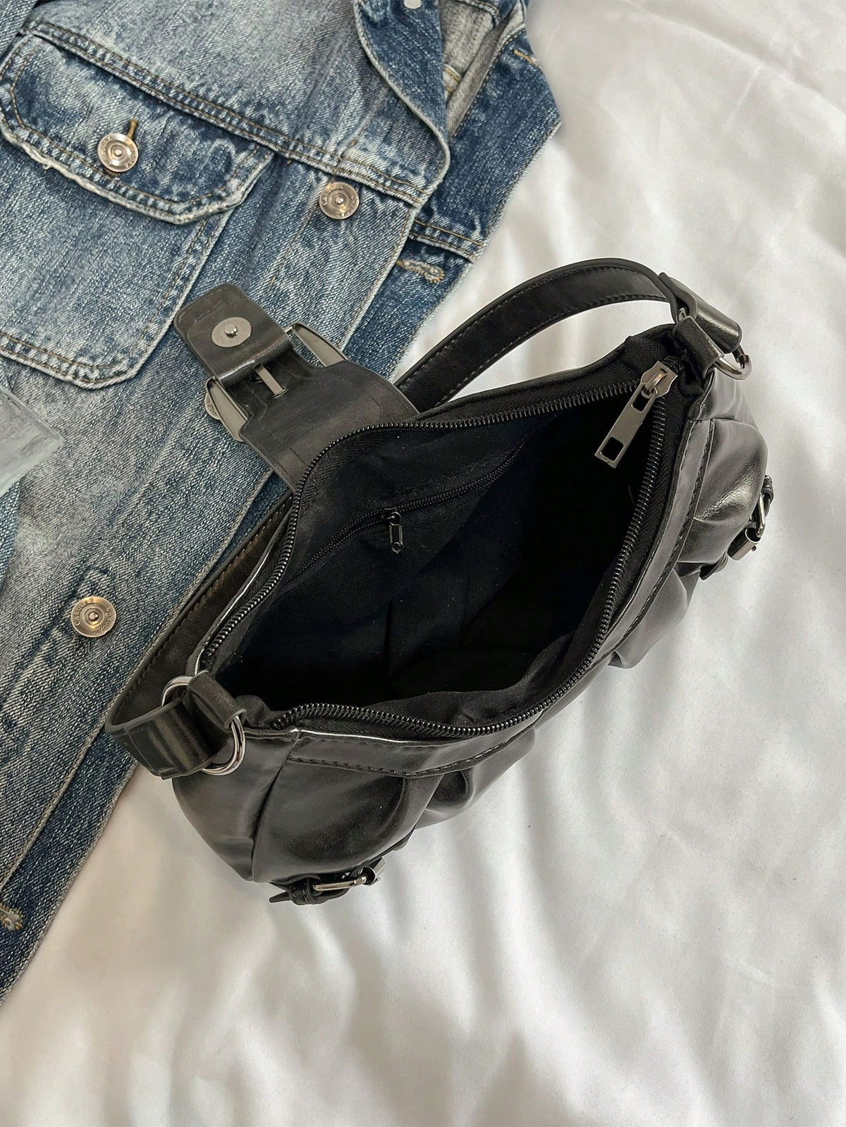 Women's Vintage Punk Rivet Motorcycle Bag, Shoulder Underarm Bag For Work And Commute