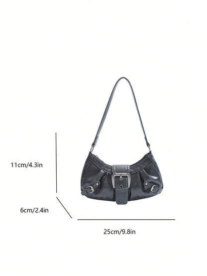 Women's Vintage Punk Rivet Motorcycle Bag, Shoulder Underarm Bag For Work And Commute