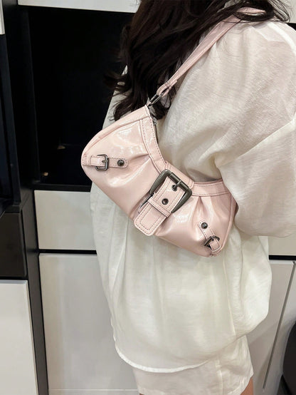 Women's Vintage Punk Rivet Motorcycle Shoulder Bag, Commuter Underarm Bag