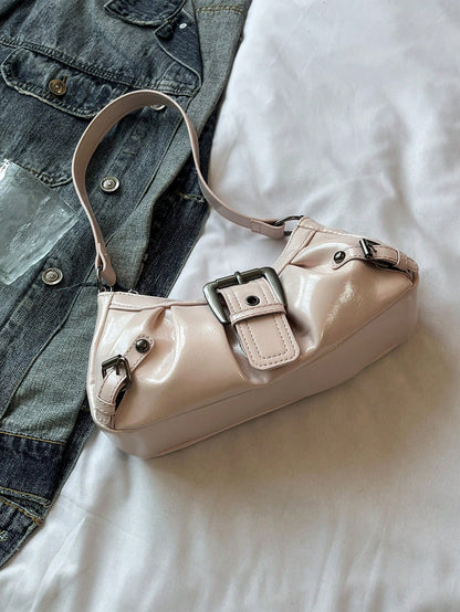 Women's Vintage Punk Rivet Motorcycle Shoulder Bag, Commuter Underarm Bag