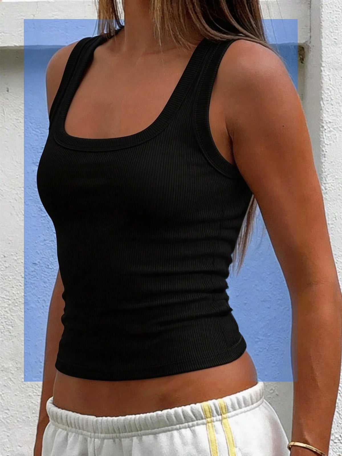 Women's Y2K Sexy Basic Casual Sports Homewear Square Neck Top Black Summer