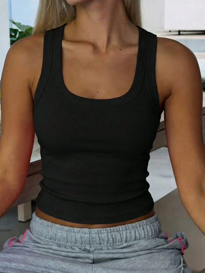 Women's Y2K Sexy Basic Casual Sports Homewear Square Neck Top Black Summer