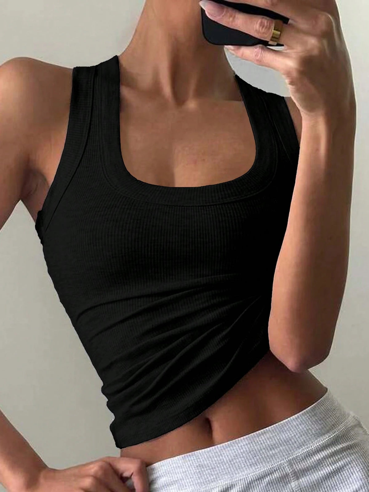 Women's Y2K Sexy Basic Casual Sports Homewear Square Neck Top Black Summer