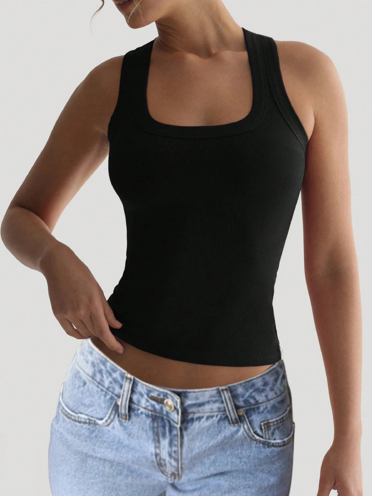 Women's Y2K Sexy Basic Casual Sports Homewear Square Neck Top Black Summer