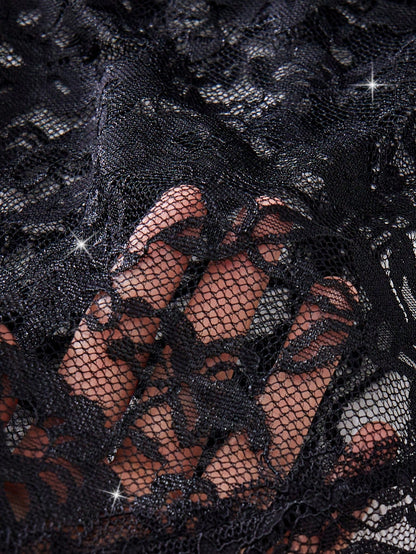 Women Sheer Floral Lace Sexy Lingerie Sleepwear Set V Neck Open Back Split Hem Camisole+Elastic Waist Shorts Soft Lightweight Pajamas Honeymoon Trip
