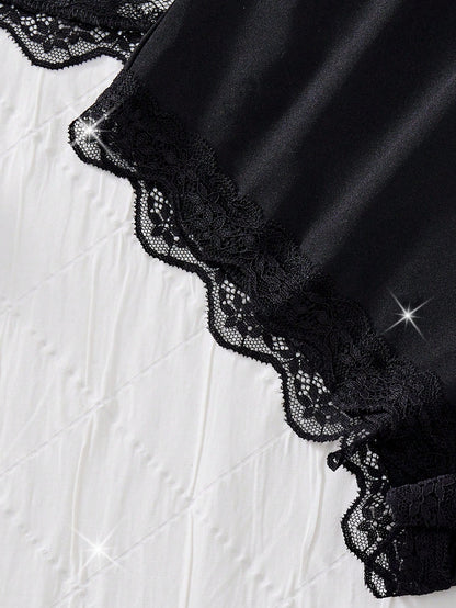 Women Sheer Floral Lace Sexy Lingerie Sleepwear Set V Neck Open Back Split Hem Camisole+Elastic Waist Shorts Soft Lightweight Pajamas Honeymoon Trip