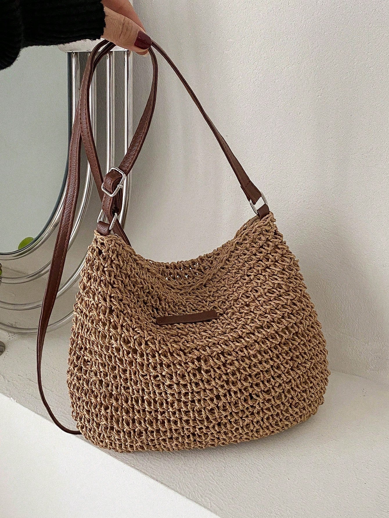 Women Straw Woven Crossbody Bag Summer Beach Shoulder Handbag Tote Bag White Woven Bag