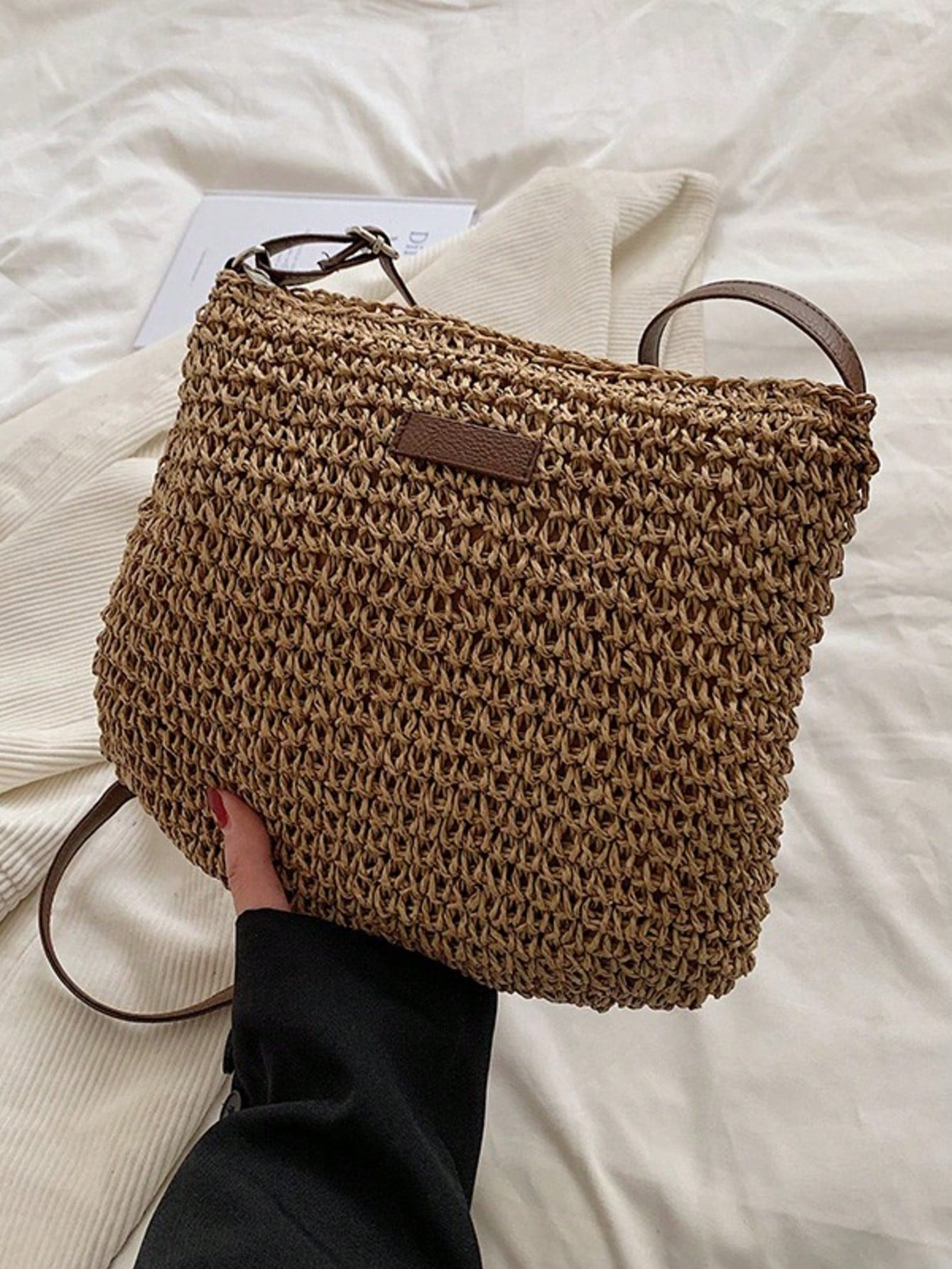 Women Straw Woven Crossbody Bag Summer Beach Shoulder Handbag Tote Bag White Woven Bag