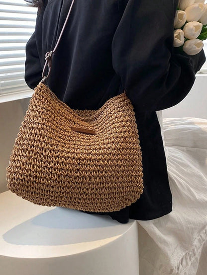 Women Straw Woven Crossbody Bag Summer Beach Shoulder Handbag Tote Bag White Woven Bag