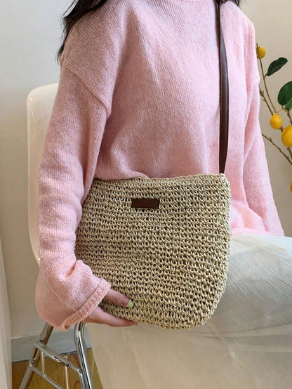 Women Straw Woven Crossbody Bag Summer Beach Shoulder Handbag Tote Bag White Woven Bag