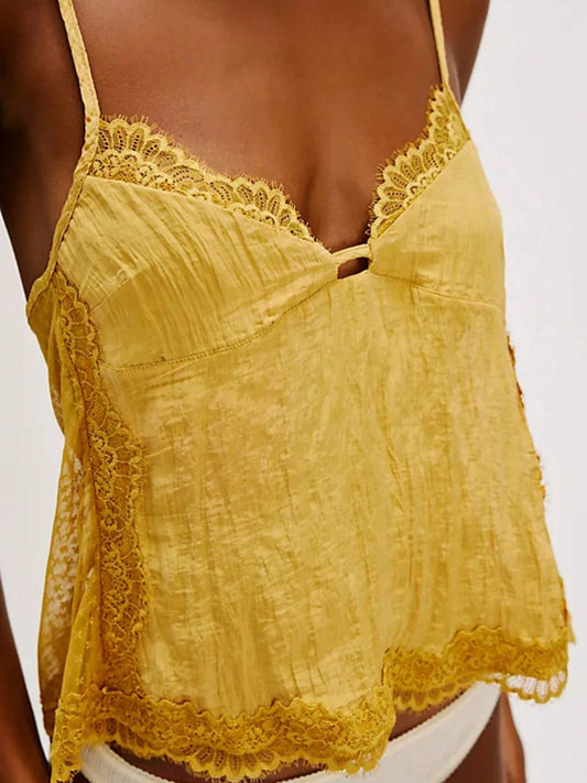 Women Y2k Lace Trim Camisole Sleeveless Spaghetti Strap V Neck Crop Tank Tops Summer Backless Tie Up Out Cami Shirt Going Tops 2000s Aesthetic Clothes