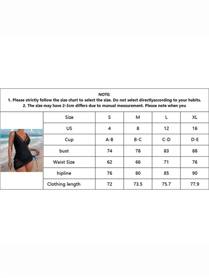 Womens Swimdress V Neck U Ring Sleeveless Bathing Suit Drawstring Mesh Sheer Swimwear