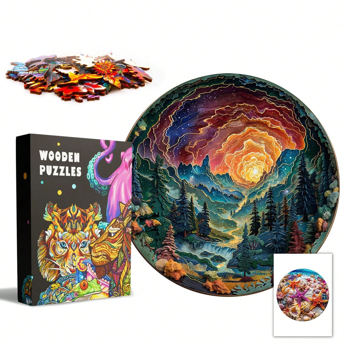 WOODBESTS 1PC Cave Sky Wooden Irregular Puzzle, Animal-Shaped 2D Jigsaw Toy For Kids And Adults. Educational Game, Great Gift For Party, Holiday, Christmas And Birthday. Unique Magical Desktop Decor &