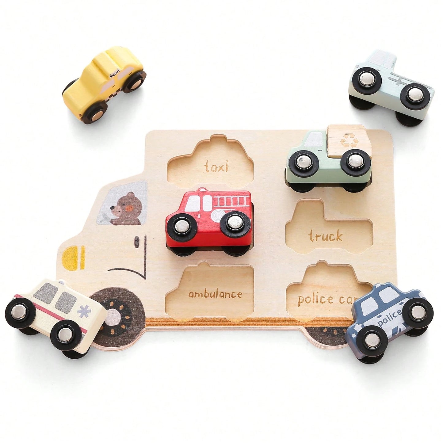 Wooden Baby Push And Pull Toy Car, Transportation Model, Inlay Board Matching Toy, Toddler Shape Recognition, Hand-Eye Coordination Training, Baby Early Education, Puzzle Enlightenment Toy