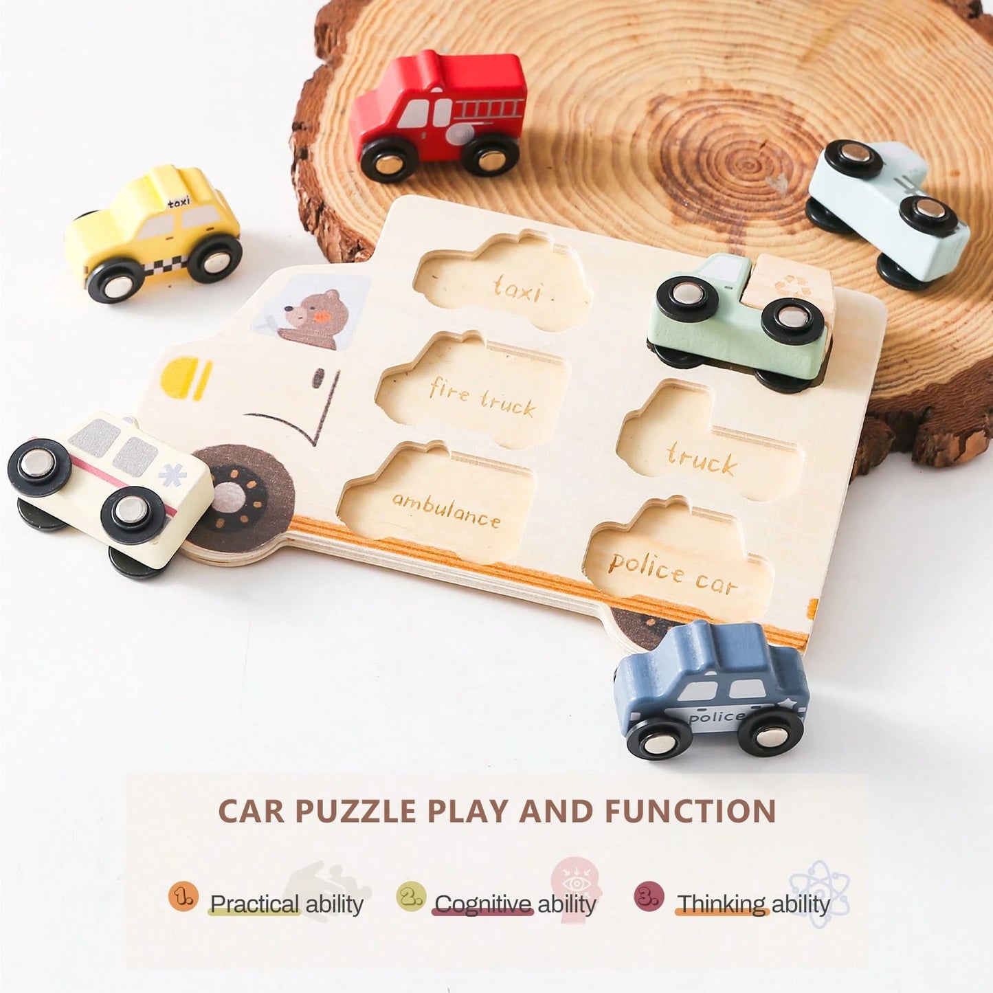 Wooden Baby Push And Pull Toy Car, Transportation Model, Inlay Board Matching Toy, Toddler Shape Recognition, Hand-Eye Coordination Training, Baby Early Education, Puzzle Enlightenment Toy