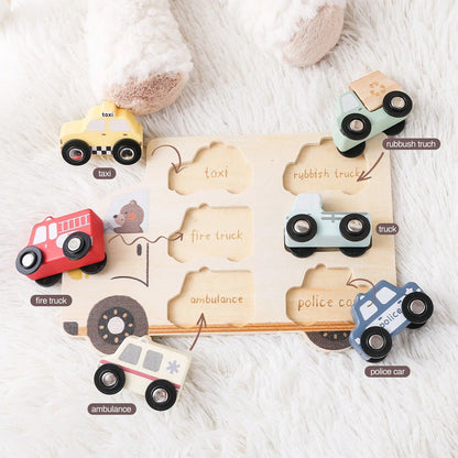 Wooden Baby Push And Pull Toy Car, Transportation Model, Inlay Board Matching Toy, Toddler Shape Recognition, Hand-Eye Coordination Training, Baby Early Education, Puzzle Enlightenment Toy