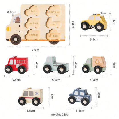 Wooden Baby Push And Pull Toy Car, Transportation Model, Inlay Board Matching Toy, Toddler Shape Recognition, Hand-Eye Coordination Training, Baby Early Education, Puzzle Enlightenment Toy