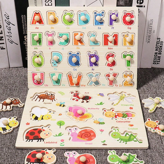 Wooden Embedded Hand Scratching Board, Early Education Animal Cognitive Puzzle, Transportation Tool, Cartoon Toddler Baby Educational Toys