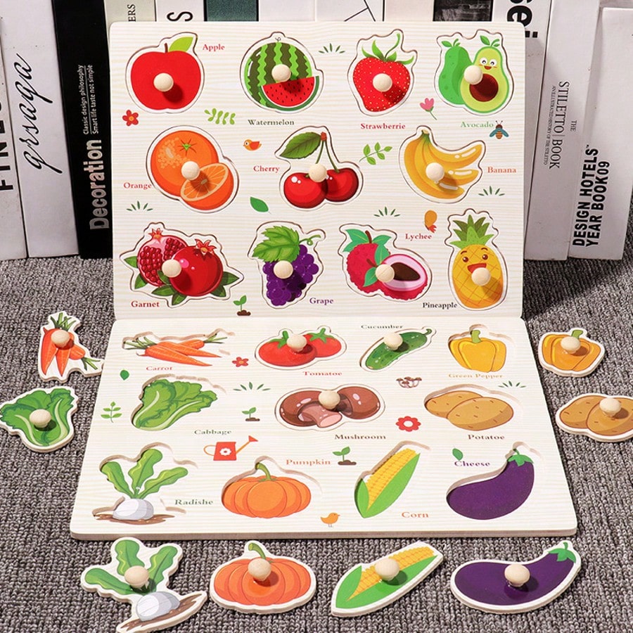 Wooden Embedded Hand Scratching Board, Early Education Animal Cognitive Puzzle, Transportation Tool, Cartoon Toddler Baby Educational Toys