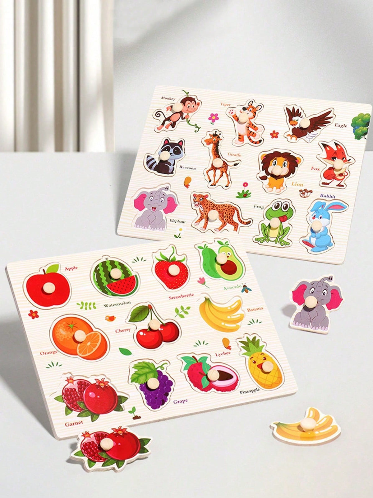 Wooden Embedded Hand Scratching Board, Early Education Animal Cognitive Puzzle, Transportation Tool, Cartoon Toddler Baby Educational Toys