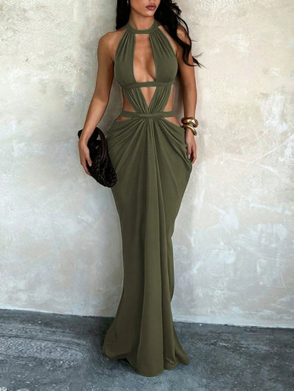 WOWDARK Summer Dress Khaki Fashionable Women's Clothing Sparkling Ribbon Sexy Hollow Out Casual Vacation Ladies Elegant Dress, Suitable For Carnival, Dates, Gatherings, Parties, Travel, Vacation, Beac
