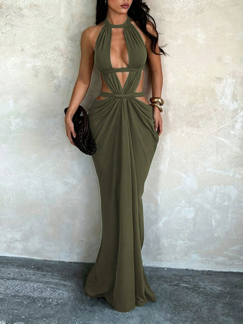 WOWDARK Summer Dress Khaki Fashionable Women's Clothing Sparkling Ribbon Sexy Hollow Out Casual Vacation Ladies Elegant Dress, Suitable For Carnival, Dates, Gatherings, Parties, Travel, Vacation, Beac