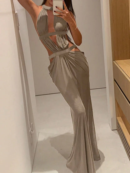 WOWDARK Summer Dress Khaki Fashionable Women's Clothing Sparkling Ribbon Sexy Hollow Out Casual Vacation Ladies Elegant Dress, Suitable For Carnival, Dates, Gatherings, Parties, Travel, Vacation, Beac