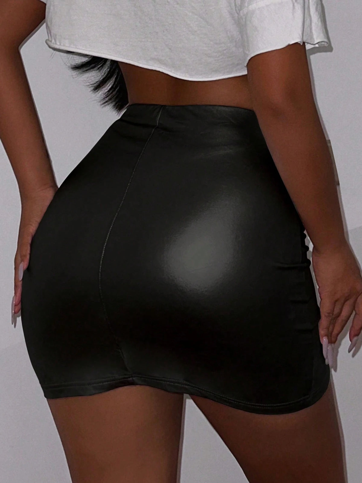 X Garcia Sisters BamGleam Solid Color Bodycon Skirt For Summer Metallic