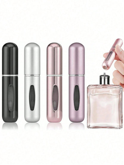 X Milania Collab 4pcs/Set 5ml Refillable Perfume Bottles, Mini Portable Aluminum Spray Bottles,Giveaways,Travel,Cheap Stuff,Travel Essential