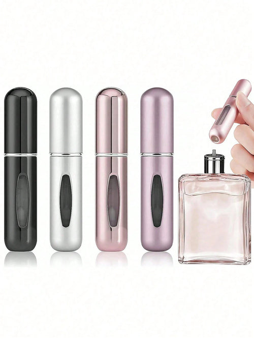 X Milania Collab 4pcs/Set 5ml Refillable Perfume Bottles, Mini Portable Aluminum Spray Bottles,Giveaways,Travel,Cheap Stuff,Travel Essential