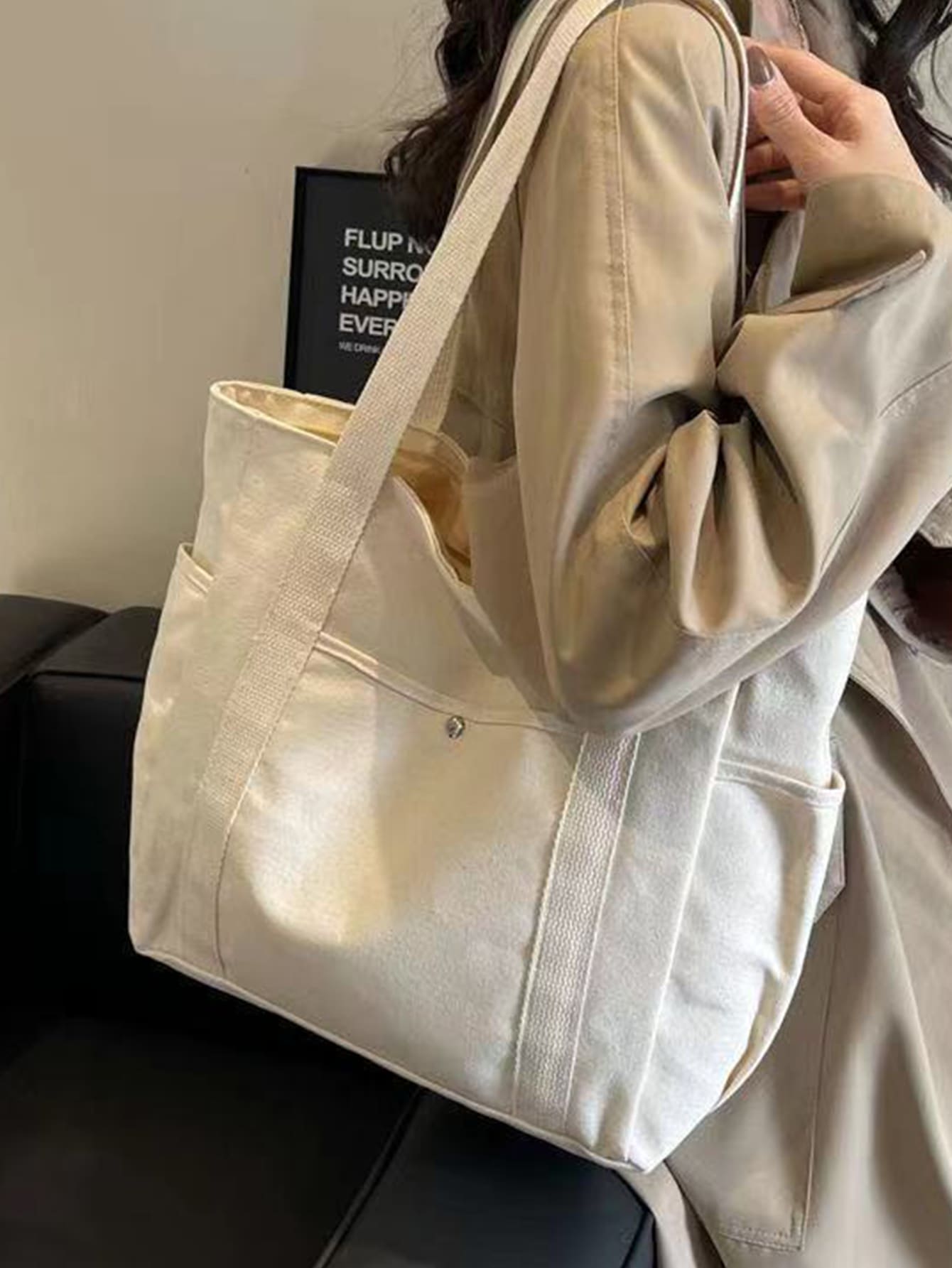 X Milania Women's Multi-Pocket Canvas Tote Bag, Large Capacity, Reusable,  Suitable For Daily Use And Travel,  Multi-Compartment Design (30x33cm)