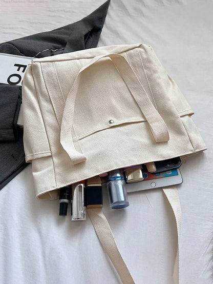 X Milania Women's Multi-Pocket Canvas Tote Bag, Large Capacity, Reusable,  Suitable For Daily Use And Travel,  Multi-Compartment Design (30x33cm)
