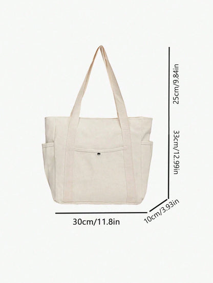 X Milania Women's Multi-Pocket Canvas Tote Bag, Large Capacity, Reusable,  Suitable For Daily Use And Travel,  Multi-Compartment Design (30x33cm)