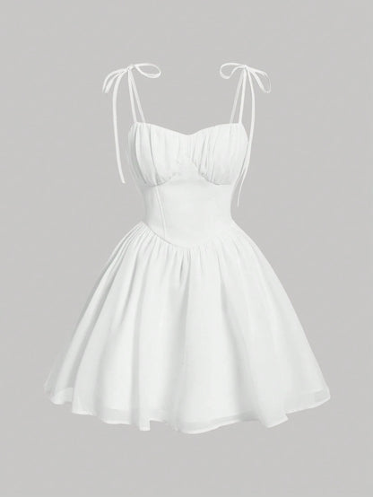 X YERIMUA MOD Women's Ruched Bust Milkmaid Cami Dress,White Graduation Dress