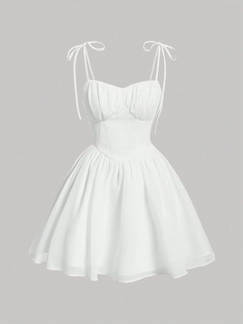 X YERIMUA MOD Women's Ruched Bust Milkmaid Cami Dress,White Graduation Dress