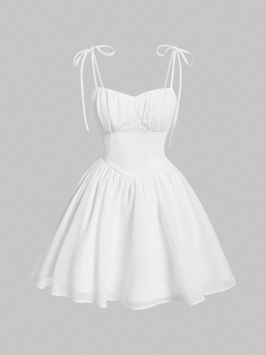 X YERIMUA MOD Women's Ruched Bust Milkmaid Cami Dress,White Graduation Dress