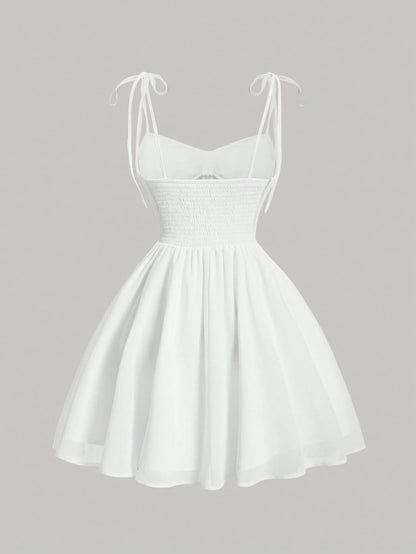 X YERIMUA MOD Women's Ruched Bust Milkmaid Cami Dress,White Graduation Dress