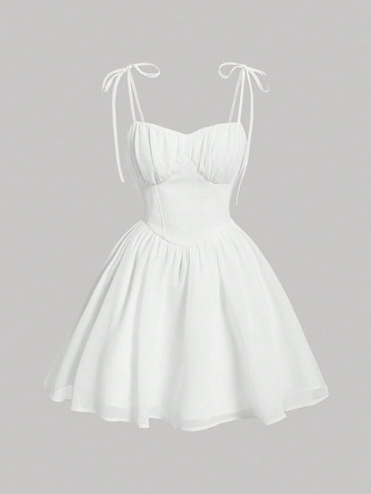 X YERIMUA MOD Women's Ruched Bust Milkmaid Cami Dress,White Graduation Dress