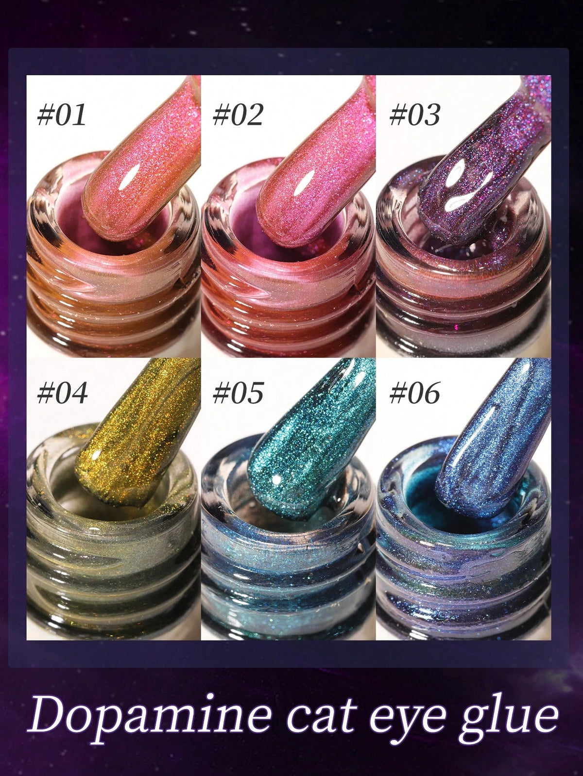 XEIJAYI 15ml Dopamine Dual-Color Cat Eye Gel Nail Polish, Shiny Semi-Transparent Effect, Salon-Grade Manicure, 6 Color Options, High-Quality DIY Nail Art- Includes Magnetic Stick