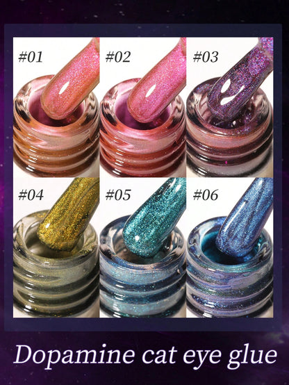 XEIJAYI 15ml Dopamine Dual-Color Cat Eye Gel Nail Polish, Shiny Semi-Transparent Effect, Salon-Grade Manicure, 6 Color Options, High-Quality DIY Nail Art- Includes Magnetic Stick