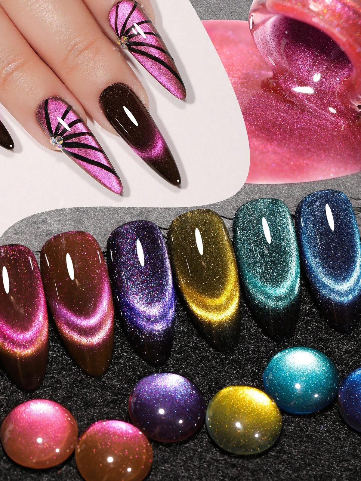 XEIJAYI 15ml Dopamine Dual-Color Cat Eye Gel Nail Polish, Shiny Semi-Transparent Effect, Salon-Grade Manicure, 6 Color Options, High-Quality DIY Nail Art- Includes Magnetic Stick
