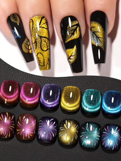 XEIJAYI 15ml Dopamine Dual-Color Cat Eye Gel Nail Polish, Shiny Semi-Transparent Effect, Salon-Grade Manicure, 6 Color Options, High-Quality DIY Nail Art- Includes Magnetic Stick