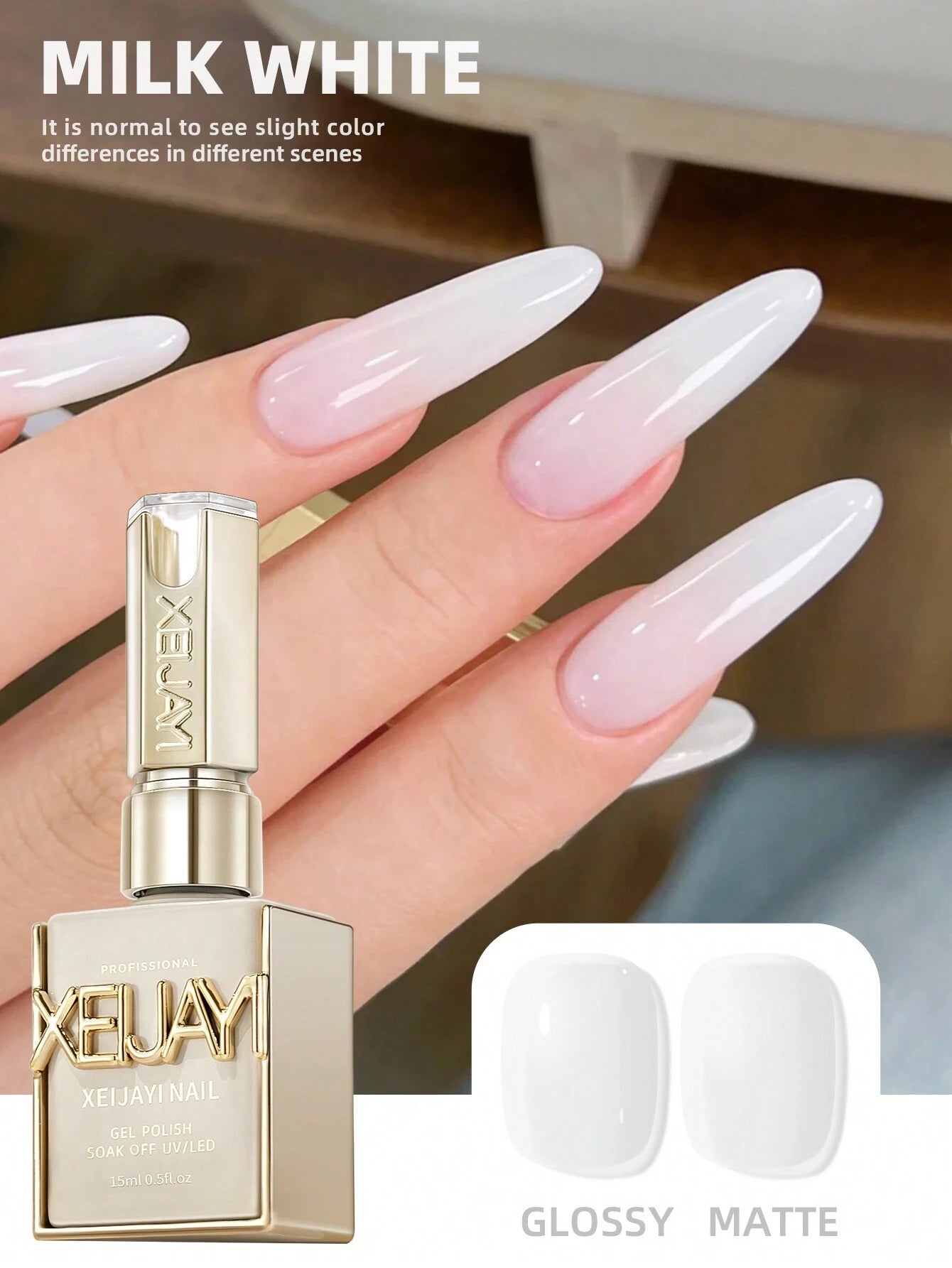 XEIJAYI 1Pc 15ML Milky White Pure Nail Polish Gel Nail Add Semi-Permanent Soak Off UV LED Construction Gel Varnish