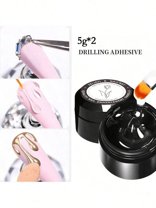 XEIJAYI 2pcs 8g Super Strong No-Wipe Nail Gel, Suitable For Rhinestone, Resin Jewelry Adhesive, Acrylic Nail Stickers, Can Be Used In Nail Salons And DIY Home Manicure