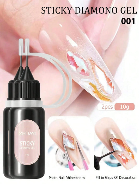 XEIJAYI 2pcs Super Strong Adhesive Nail Gel, Removable UV Gel, Suitable For Gems, Jewelry, Diamonds, Pearls, Nail Art Decoration Nails